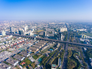 Fototapeta na wymiar Aerial view of Cityscape Near Commercial Port in Bangkok