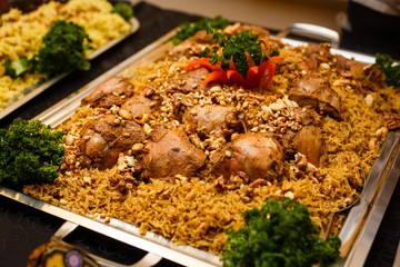 pilaf is decorated with greenery