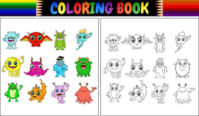 Coloring book with monsters cartoon collection