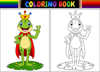 Obraz premium Coloring book king frog cartoon
