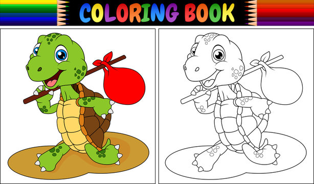 Coloring book turtle cartoon