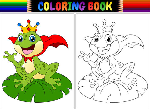 Coloring book king frog cartoon