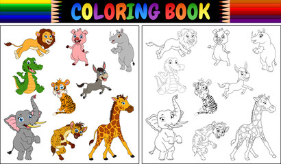 Coloring book with wild animals collection