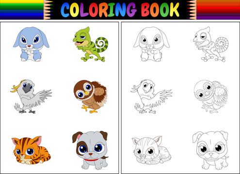 Coloring book with animals cartoon collection