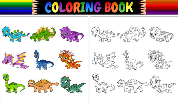 Coloring book with little dinosaur cartoon collection