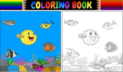 Coloring book various fish undersea