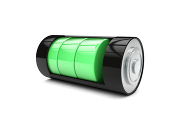 Battery charging with coloured indicator. 3D Rendering