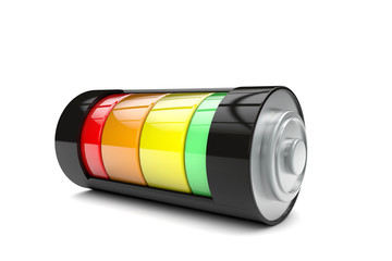 Battery charging with coloured indicator. 3D Rendering