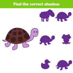 Shadow matching game for children. Find the right shadow. Activity for preschool kids. Animal pictures for kids