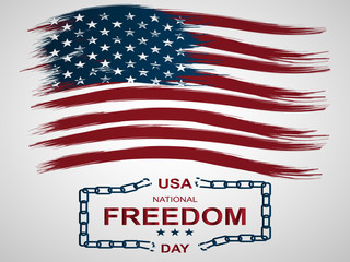 First of February National Freedom Day in the United States. Illystration with U.S. flag and broken chains.