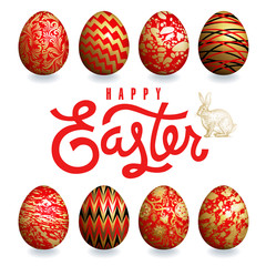 Easter card with easter eggs, easter bunny and inscription 
