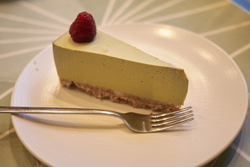 Milan, Italy - December 17, 2017 : Macha cheese cake
