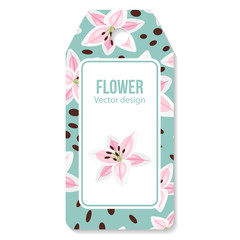 Tag with pink lilies flower pattern