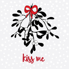 Vector illustration of mistletoe with bow and snowflakes