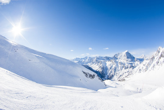 San Domenico, Varzo, Alps, Italy, panorama of the snow-capped mountains at dawn