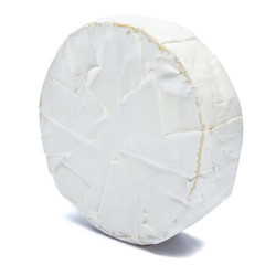 Round brie or camambert cheese on a white background