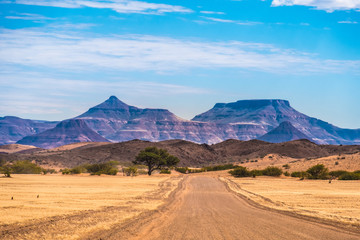 On the road toward Khorixas in the Kunene region of Northern Namibia. - obrazy, fototapety, plakaty