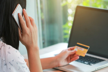 mobile shopping concept - checking out in virtual shop on phone