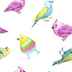 Watercolor bird vector pattern