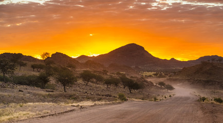 Fototapeta premium On the road in Northwestern Namibia, between the Branderg Massif and Twyfelfontain
