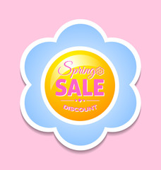 Spring sale discount flower on pink background. All in bright pastel colors suitable for springtime related purposes.