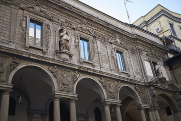 Milan, Italy - December 05, 2017 : View of 'Piazza dei Mercanti'