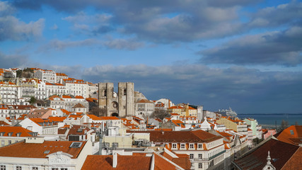 Fototapeta na wymiar Lisbon Panorama. Aerial view. Lisbon is the capital and the largest city of Portugal. Lisbon is continental Europe's westernmost capital city and the only one along the Atlantic coast.