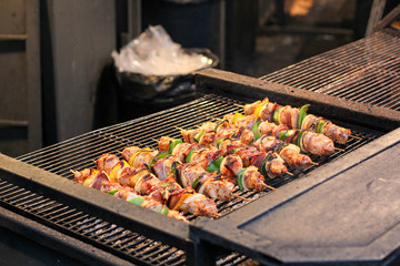 Barbecue on christmas market. Old Town, Prague, Czech Republic
