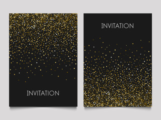Gold glitter design invitation template. Golden background luxury dust vector card invitation