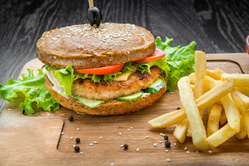 Delicious burgers with beef, tomato