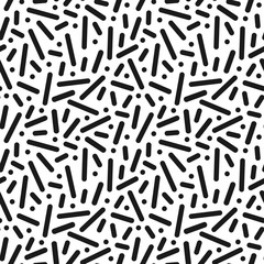 Retro memphis pattern - seamless trendy background. Fashion 80-90s. Dash mosaic black and white texture