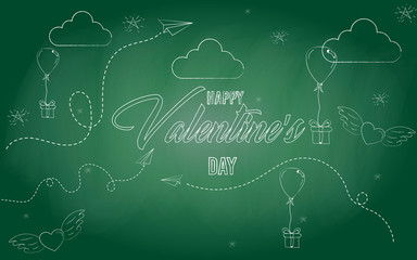 Icons "Happy Valentine's Day". Sketch. Vector illustration. White chalk on a blackboard. Doodles. EPS 10. vector illustration.