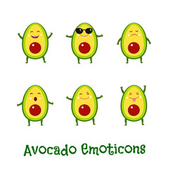 Fototapeta premium Avocado smiles. Cute cartoon emoticons. Emoji icons