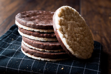 Stack Of Dark Chocolate Covered Rice Cakes or Corn Crackers