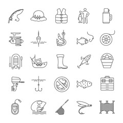 Fishing linear icons set