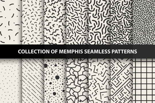 Bundle of memphis seamless patterns. Fashion 80-90s. You can find seamless backgrounds in swatches panel