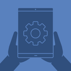 Hands holding tablet computer glyph color icon