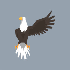 North American Bald Eagle character raising one wing, symbol of freedom and independence vector illustration