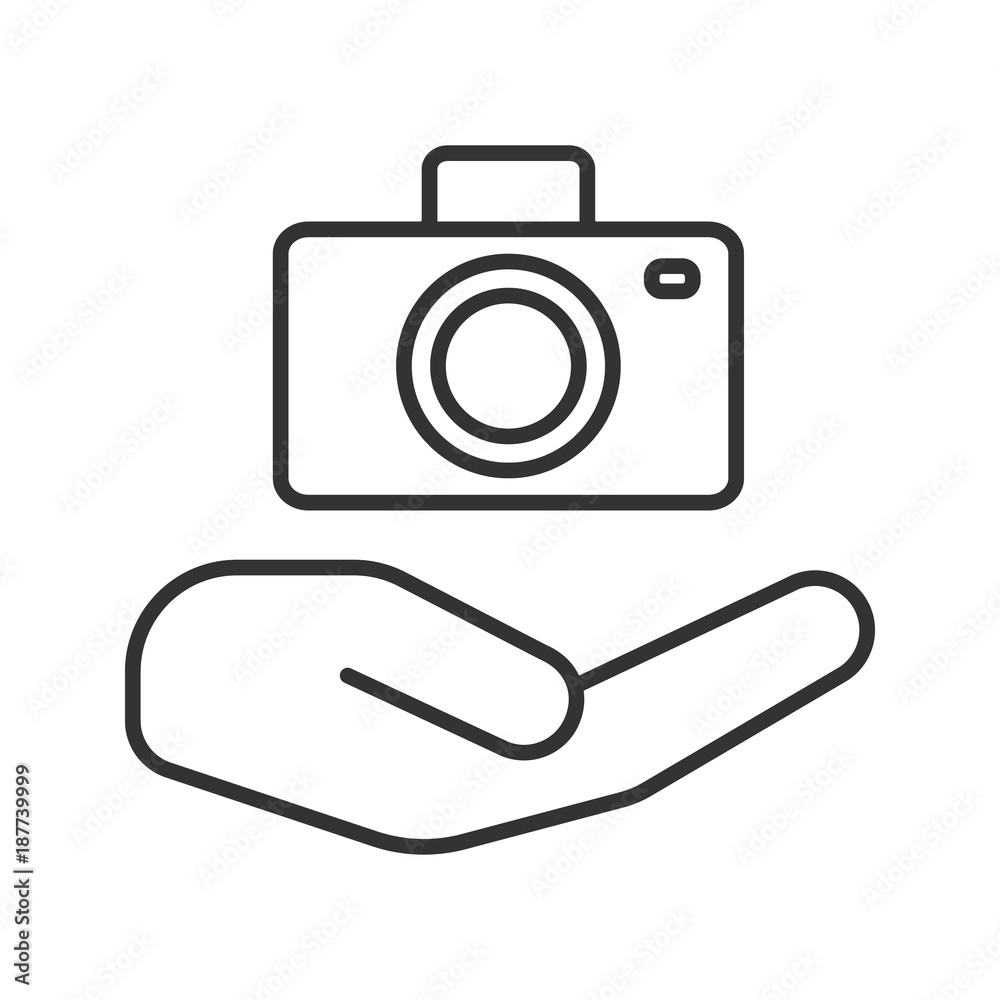 Poster Open hand with camera linear icon