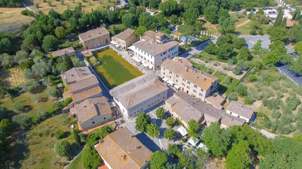 Aerial view of Bagno Vignoni in Tuscany. Bagno Vignoni is a thermal town