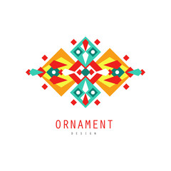 Ornament design logo template, colorful ornate pattern with geometric shapes vector Illustration