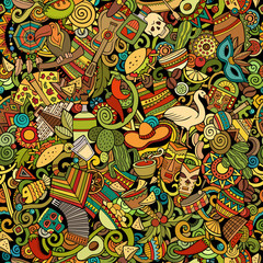 Obraz premium Cartoon cute doodles Latin America seamless pattern