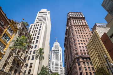 Fototapeta na wymiar Downtown Sao Paulo with old Banespa (Altino Arantes) and Martinelli Buildings - Sao Paulo, Brazil