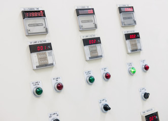 electrical control panel with indicator lights. close-up