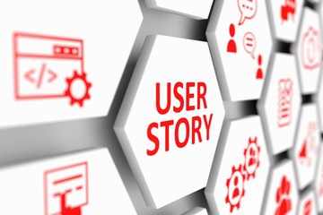 USER STORY concept cell blurred background 3d illustration