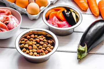 ingredients for pet food natural on wooden background