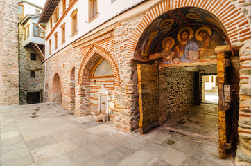 Fototapeta premium The holy monastey of Dionisiou in the monastic state of Mount Athos, Greece