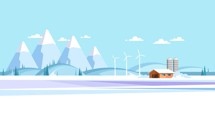 Winter rural landscape background. Vector illustration.