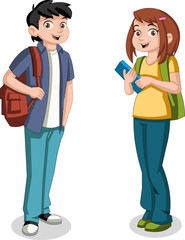 Cute cartoon children with books. Teenager students.