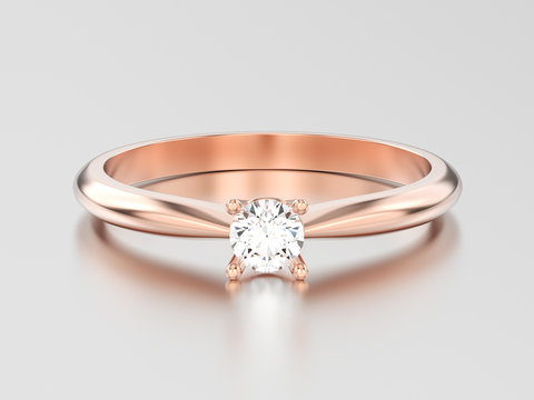 3D illustration rose gold traditional solitaire engagement diamond ring